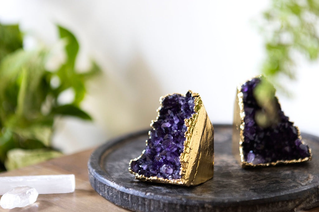 24 karat gold plated amethyst crystal decor or paper weight