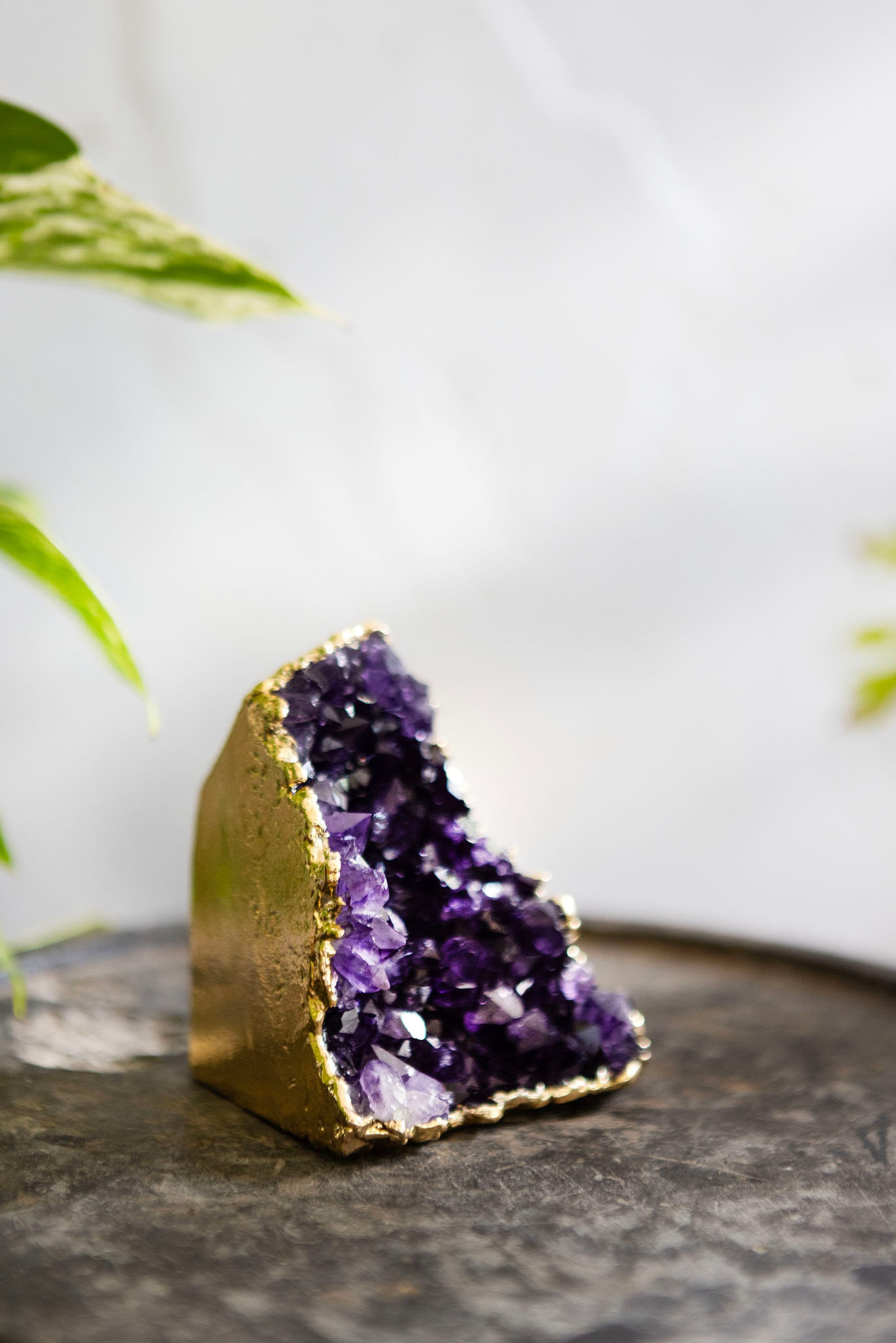 24 karat gold plated amethyst crystal decor or paper weight